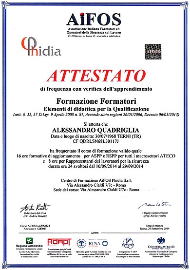 Attestato ANFOS Corso di aggiornamento per Imprese e lavoratori autonomi in ambienti sospetti di inquinamento o confinati